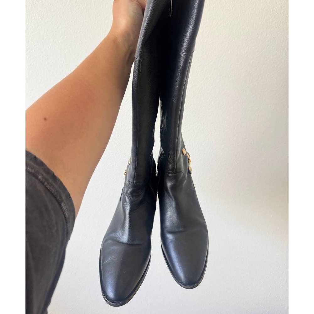 Michael Kors Black Leather Carney Studded Tall Riding Boot 7.5 Old Money Western - Picture 2 of 7